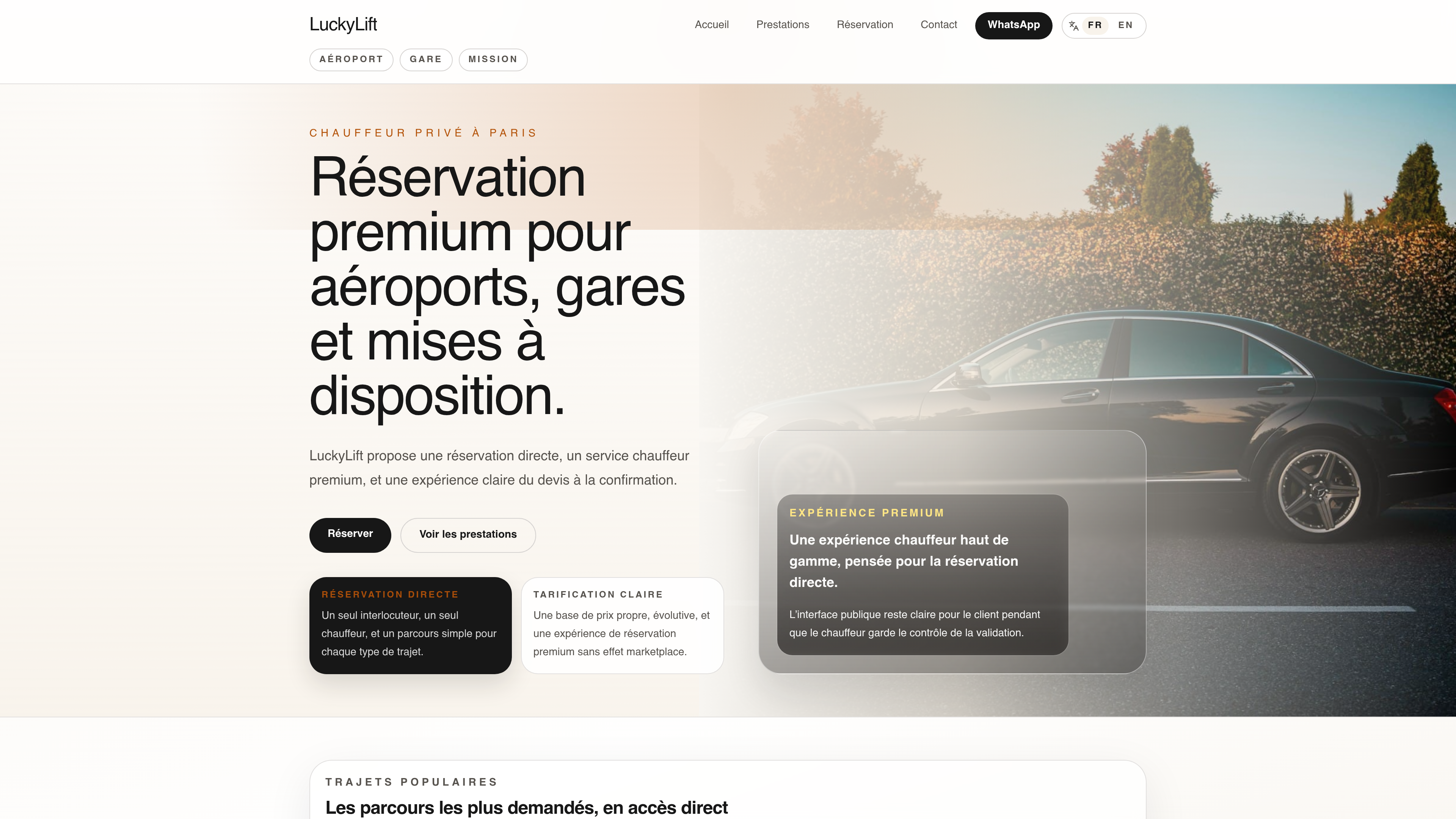 Plateforme de réservation pour un service de chauffeur privé desktop screenshot